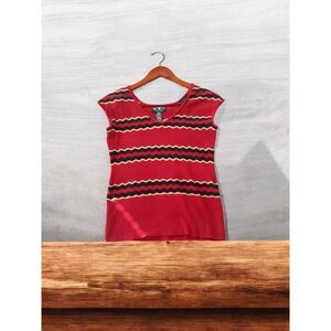 Mixit Stretch Sweater Vest Zigzag Pattern Red Gold Black Size S Retro Glam